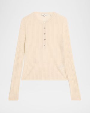 Waffle-Knit Henley Top