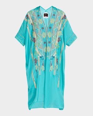 Kendry Geometric-Embroidered Silk Midi Kaftan