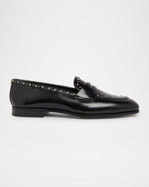 Onyx Met Studded Leather Penny Loafers