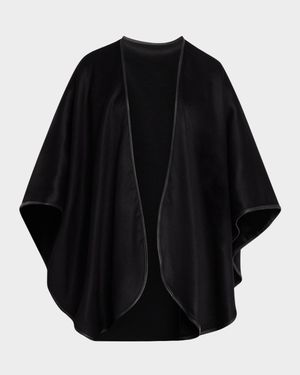 Reversible Cashmere Cape W/ Leather Trim