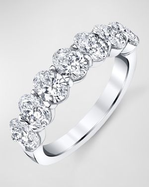 18K White Gold 7 Stone Band with Oval Cut Diamonds, 1.40ct