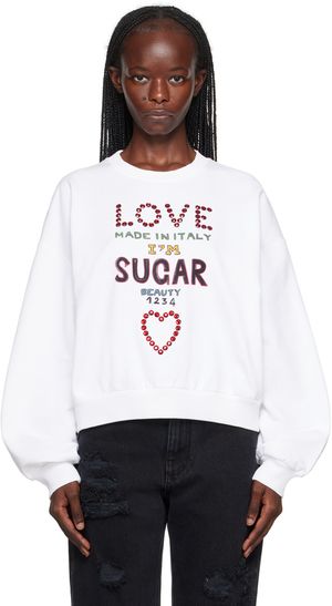 Dolce&Gabbana White Crystal-Cut Sweatshirt