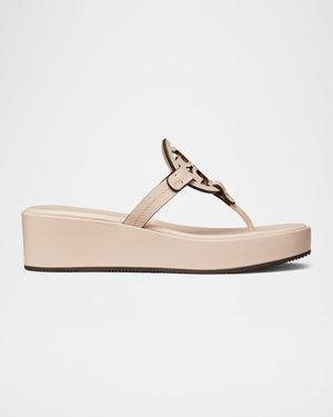 Miller Leather Logo Wedge Thong Sandals