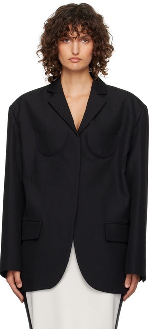 Pushbutton Veston noir à simple boutonnage et à ornement de style soutien-gorge