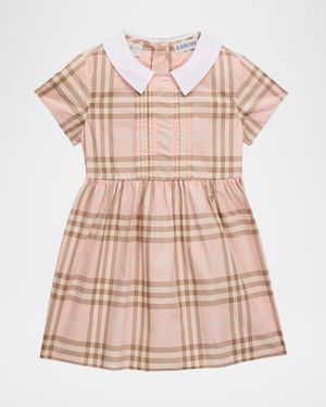 Girl's Pleated Check Cotton Dress, Size 6M-3