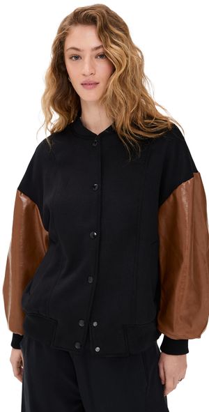Line & Dot Varsity Jacket Black And Camel L