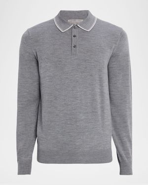 Men's Merino Wool Tipped-Collar Polo Sweater
