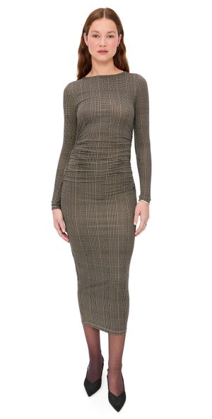 Veronica Beard Jean Long Sleeve Charissa Midi Dress Dark Acorn Multi M