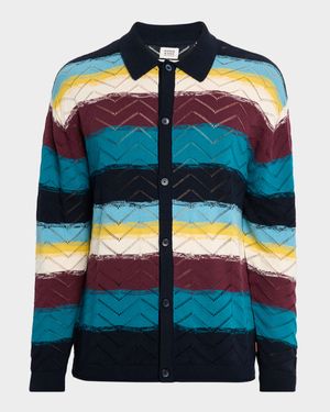 Men's Stripe Open Structure Cotton Knit Cardigan