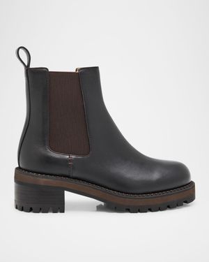 Faye Leather Lug-Sole Chelsea Booties