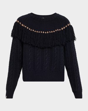 Clara Tassel Cable Knit Crewneck Sweater