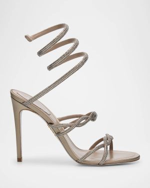 Crystal Satin Braided Snake-Wrap Sandals
