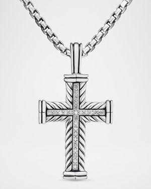 Men's Chevron Cross Enhancer with Diamonds in Silver, 30mm