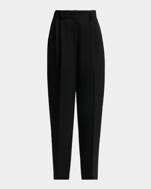 Slashed Double-Pleated Tapered-Leg Trousers