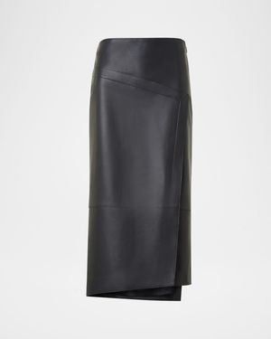 Asymmetric Trapezoid Nappa Leather Midi Skirt