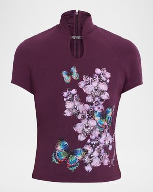 Printed Cut-Out Short-Sleeve Top