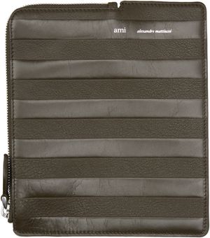 AMI Paris Khaki Leather Midi Wallet