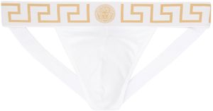 Versace Underwear Suspensoir blanc à taille à motif à clé grecque