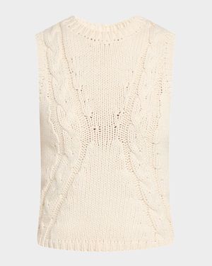 Crewneck Cable-Knit Cotton Tank