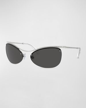 Matrix Crystal Embellished Metal Wrap Sunglasses