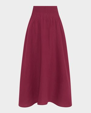 Penelope Pintuck Drop-Waist Maxi Linen Skirt