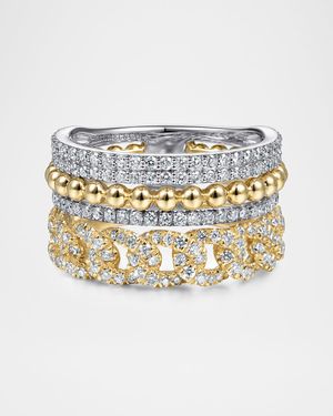 14K White and Yellow Gold Bujukan Diamond Easy Stackable Ring