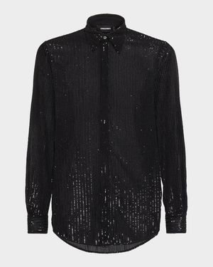 Men's Sheer Sequin Pinstripe Dress Shirt