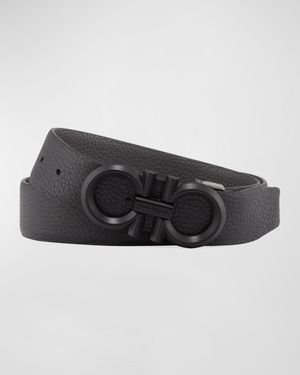 Men's Reversible Textured Leather Belt with Beveled Gancini Buckle