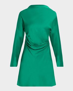 Harpor Long-Sleeve Draped Satin Mini Dress
