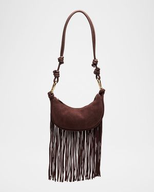 Avery Fringed Suede Crescent Shoulder Bag