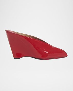Alicia Patent Leather Peep-Toe Wedge Mules