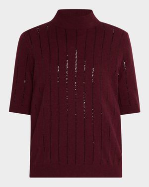 Sequin-Stripe Cashmere Top