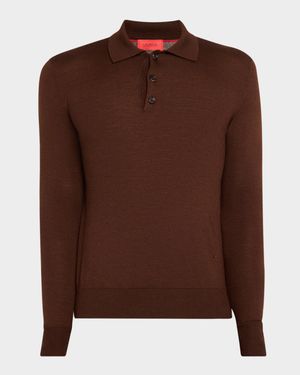 Men's Wool-Silk Blend Polo Sweater