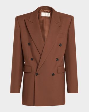 Double-Breasted Strong-Shoulder Blazer