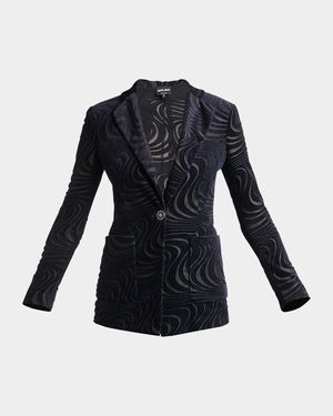 Swirl Jacquard Jersey Single-Breasted Blazer Jacket