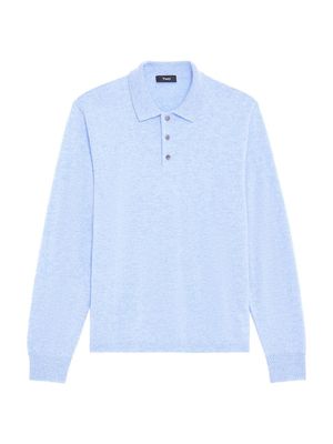 Men's Hilles Cashmere Polo Sweater - Light Blue Melange - Size XXL