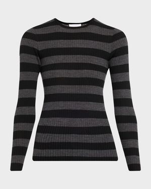 Merino Superfine Striped Rib Knit Sweater