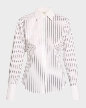 Striped Button-Down Cotton Poplin Shirt