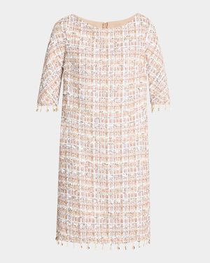 Safari Tweed Beaded-Fringe Dress