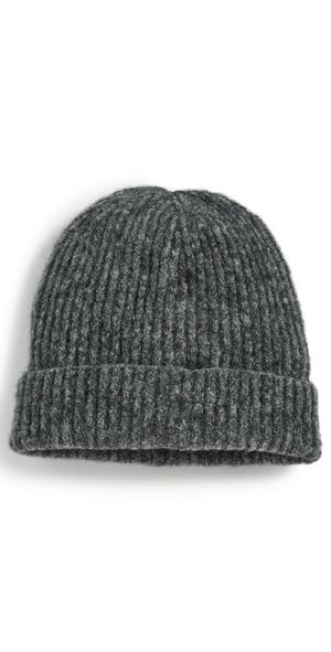 Janessa Leone Piper Classic Ribbed Beanie DARK GREY One Size
