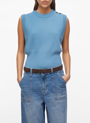 Rouge Edit - Gilet sans manches rayé en coton mélangé - Taille L - Bleu