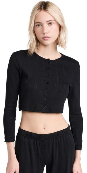 COUCOU The Cropped Cardi: Pointelle Black XS