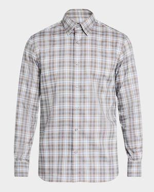 Men's Cotton Check Casual Button-Down Shirt
