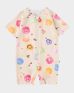 Girl's Nolu Short-Sleeve One-Piece Swimsuit, Size 3M-4