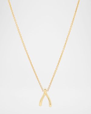 18k Yellow Gold Mini Wishbone Pendant Necklace on 14k Chain