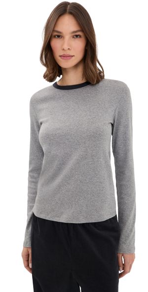 Vince Heather Tipped Long Sleeve Crew Tee Off White Combo M