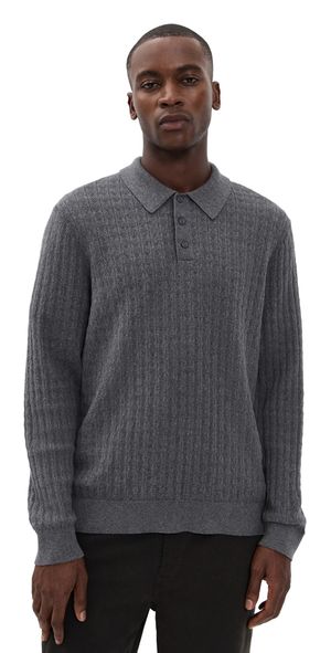 Wax London Cotton Cashmere Oban Polo Sweater Grey Marl XL