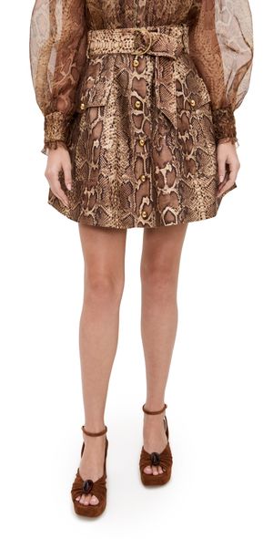 Zimmermann Hypnotic Utility Mini Skirt Toffee Snake 0