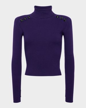 Reeves Ribbed Button-Detail Turtleneck