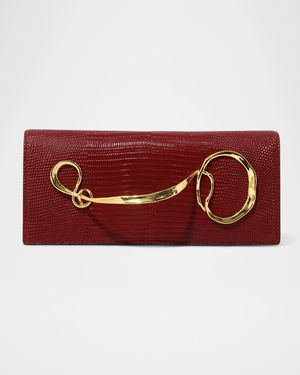 Twisted Side Handle Metallic Leather Clutch Bag